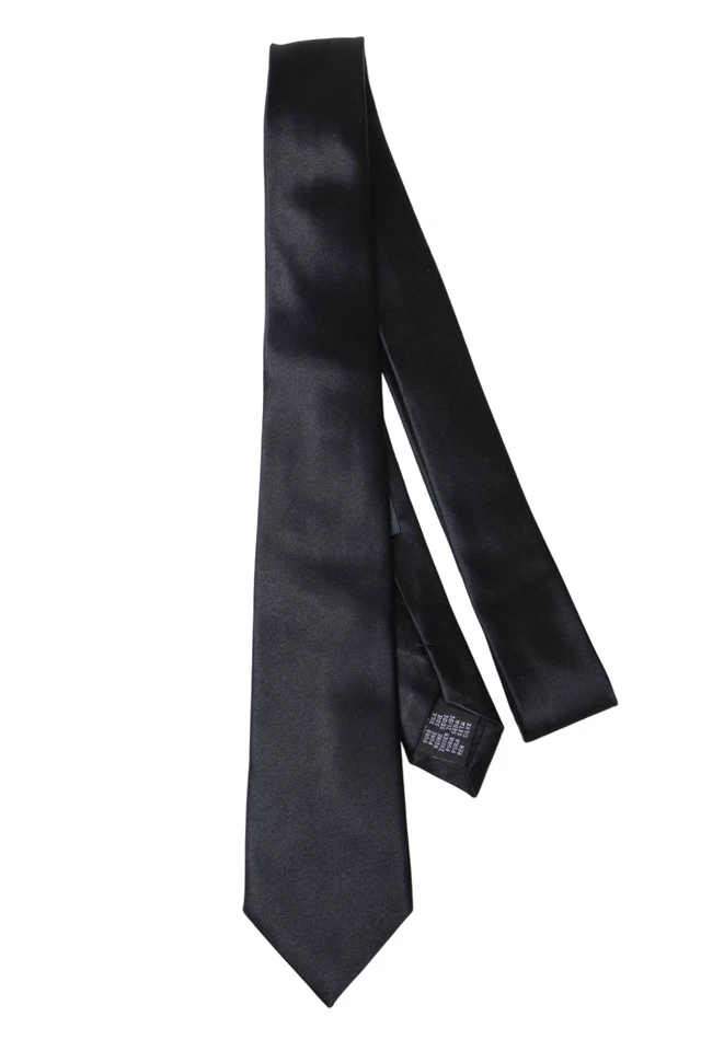 Corbata ENZO MARIANI para hombre talla única negra brillante en punta seda pura Foto 4 de 4