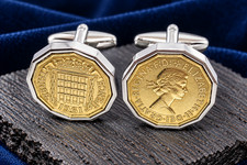 1961 Threepence 3d 65. Geburtstag Manschettenkn&ouml;pfe - Vatertag 1961 M&uuml;nze Gold
