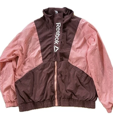 Reebok rosa/rotbraun Langarm durchgehender Reißverschluss Windbreaker Jacke Damengröße Large - Bild 1 von 4