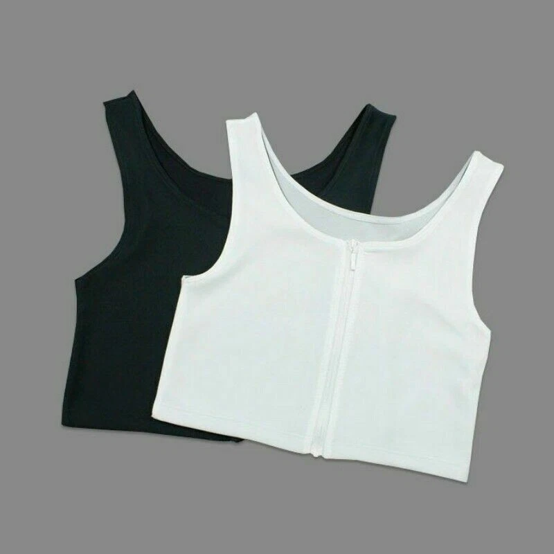 Lady Zip Chest Breast Binder Lesbian Tomboy FTM Bra Basic Vests Crop Tops Casual - Image 2 of 4