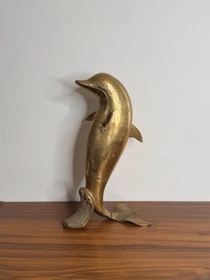 Vintage Brass Dolphin Large Decorative Floor or Tabletop Coastal Chic Beachy
