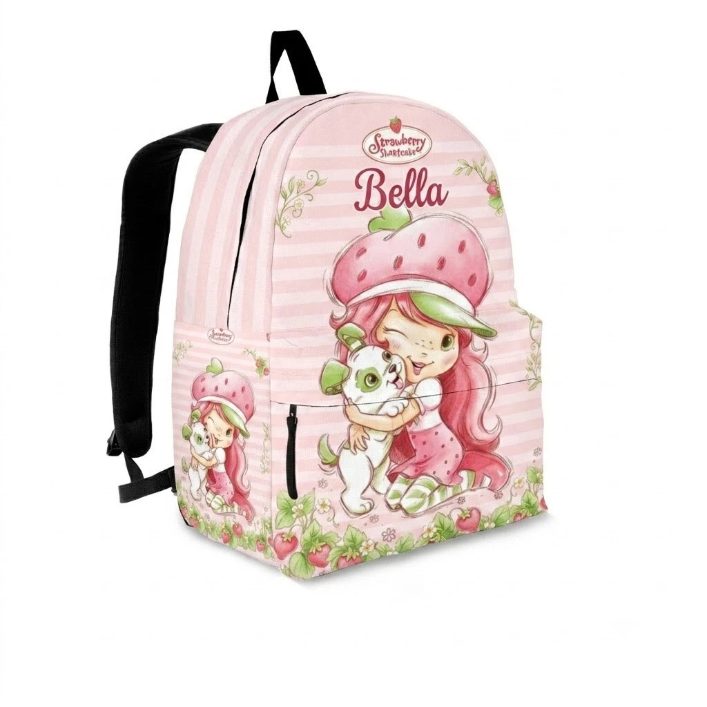 Custom Name Strawberry Girl Backpack, School Bag for Girls