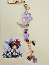 Shades of Lavender Beaded Keychain Flower Charm 7 Inch Length