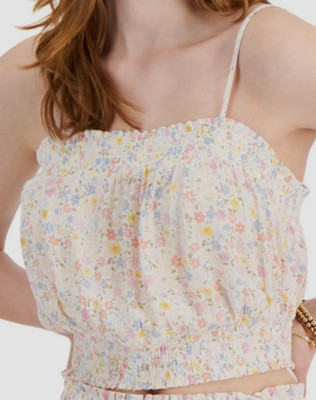 NWT Hippie Rose Juniors' Size Medium Printed Smocked Tank Top Ivory Floral