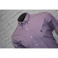 Polo Ralph Lauren Dress Shirt Men Size Large Classic Purple Striped