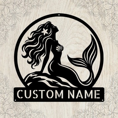 Personalized Mermaid Metal Sign Custom Name Beach Lover Coastal Wall Art