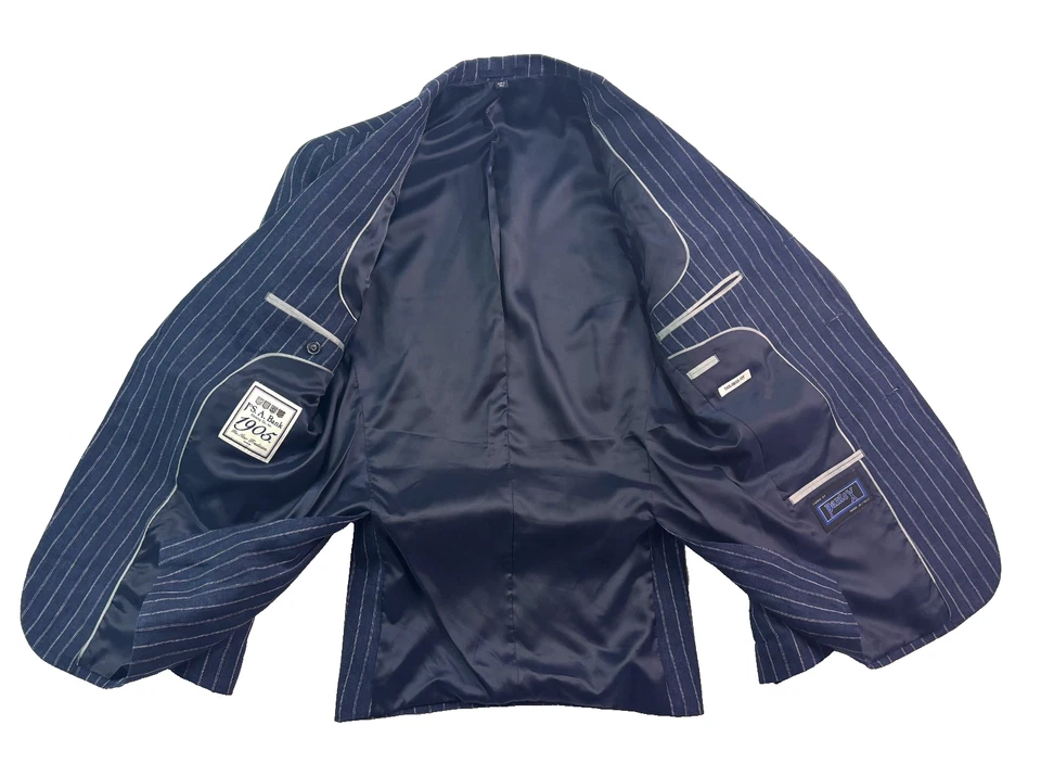 Jos A Bank 38R 1905 Navy Blue Stripe 100% Linen Blazer Jacket Sport Suit Coat - Image 4 of 4