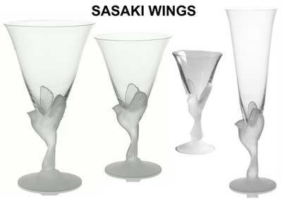 SASAKI WINGS CRYSTAL 4 Piece Dinner Set /Water, Wine, Cordial, & Champagne Flute