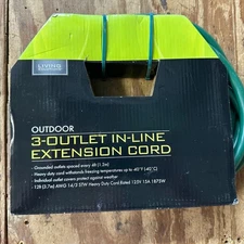 Living Solutions Outdoor 3-Outlet In-Line Extension Cord 12ft Heavy Duty Green