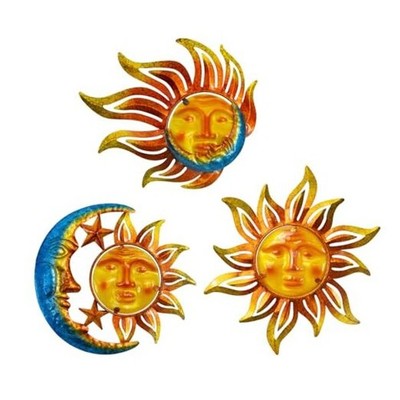 3 Pieces Metal Glass Sun Face Wall Art Decorations, 12 Inches bizarre Sunface 
