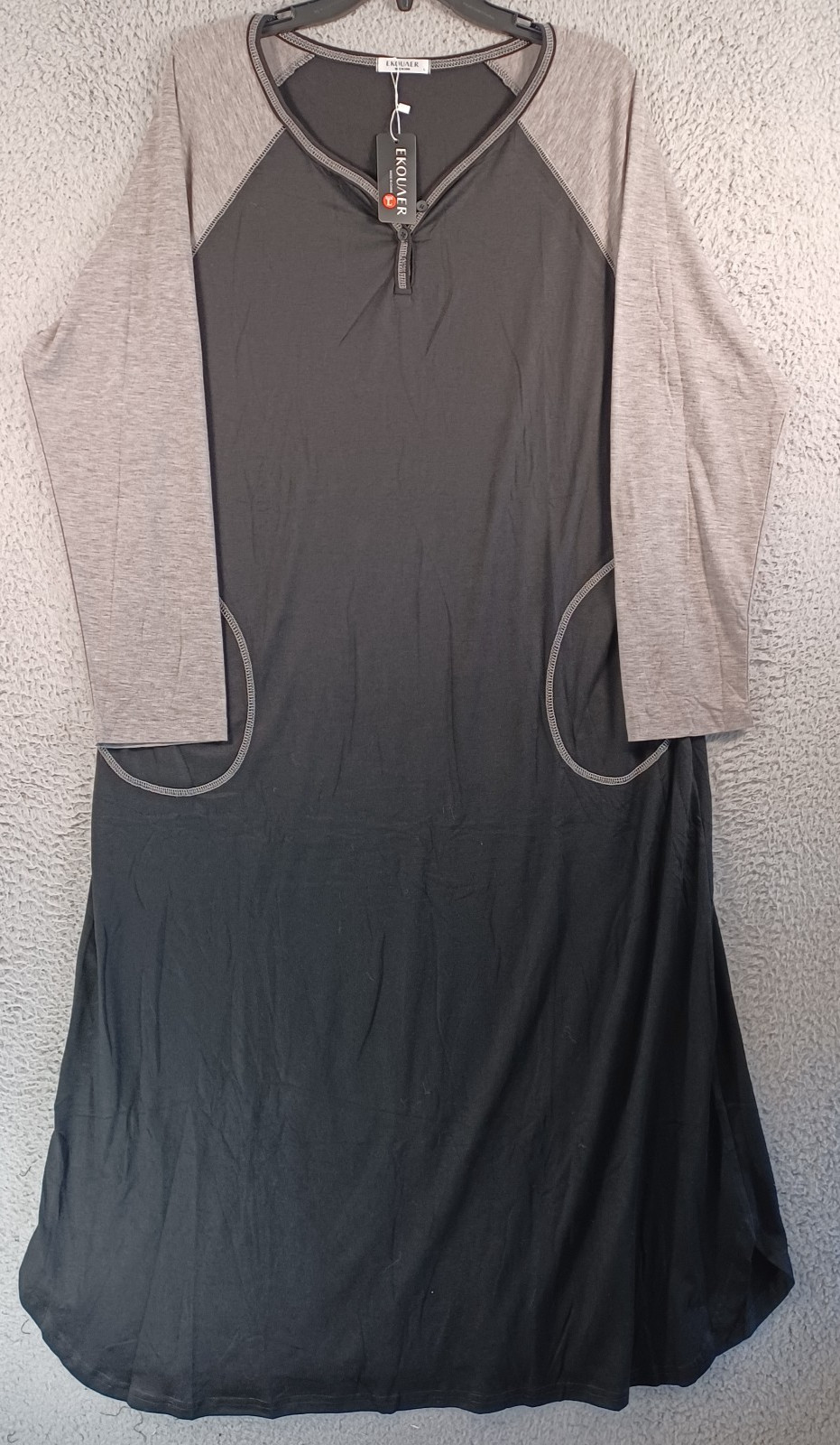 NWT EKOUAER Womens Multicolor Dress Size Large Pockets Soft Stretch Button Neck