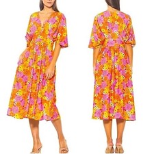 Alexia Admor V-Neck Puff Sleeve Midi Dress Floral size small