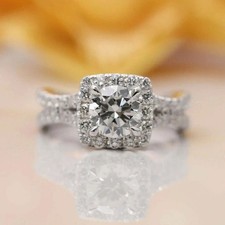 2 Ct Round Cut Moissanite Women's Wedding Engagement Ring 14K White Gold Plated