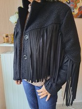 Made in Italy Fransen-Jacke, schwarz, M