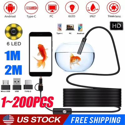 #ad 6LED USB Snake Endoscope Borescope HD Inspection Camera For Android Type C Lot $9.29