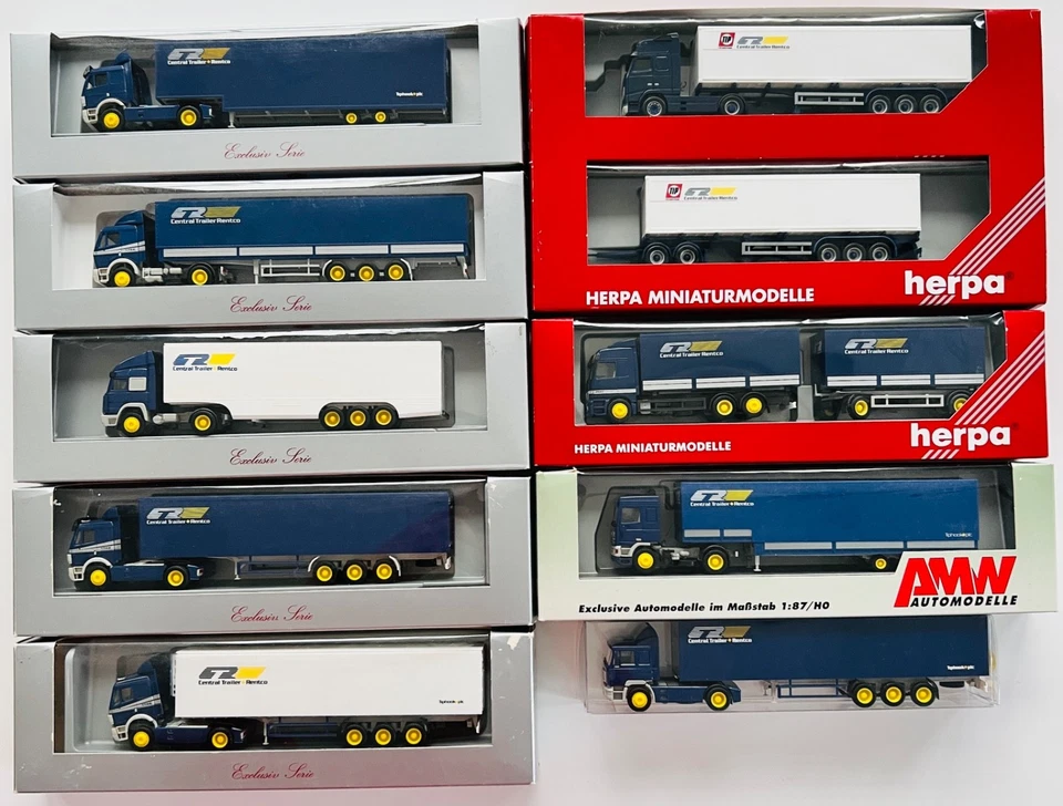Herpa / AMW-Konvolut 9 LKW-Modelle "Central Trailer Rentco" 1:87 in OVP