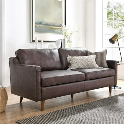 Modway Impart Modern Genuine Leather Upholstered Sofa in Brown