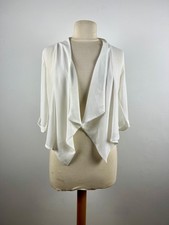 Melitea Vintage Italian White Chiffon Waterfall Shrug UK 10 3/4 Sleeve