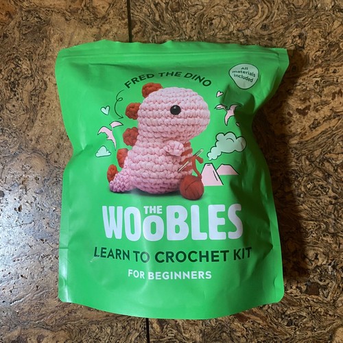 Woobles Fred The Dino PINK Beginners Learn to Crochet Kit Small 5 x 5 Complete
