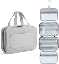 Travel Toiletry Bag Organizer Gray w/ Hanging Hook Water-Resistant Makeup Gift