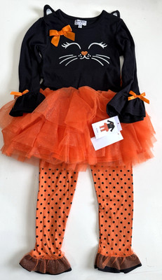NEW Blueberi Boulevard 5T Halloween Kitty Cat Set Dress Tutu Orange Pants Girls