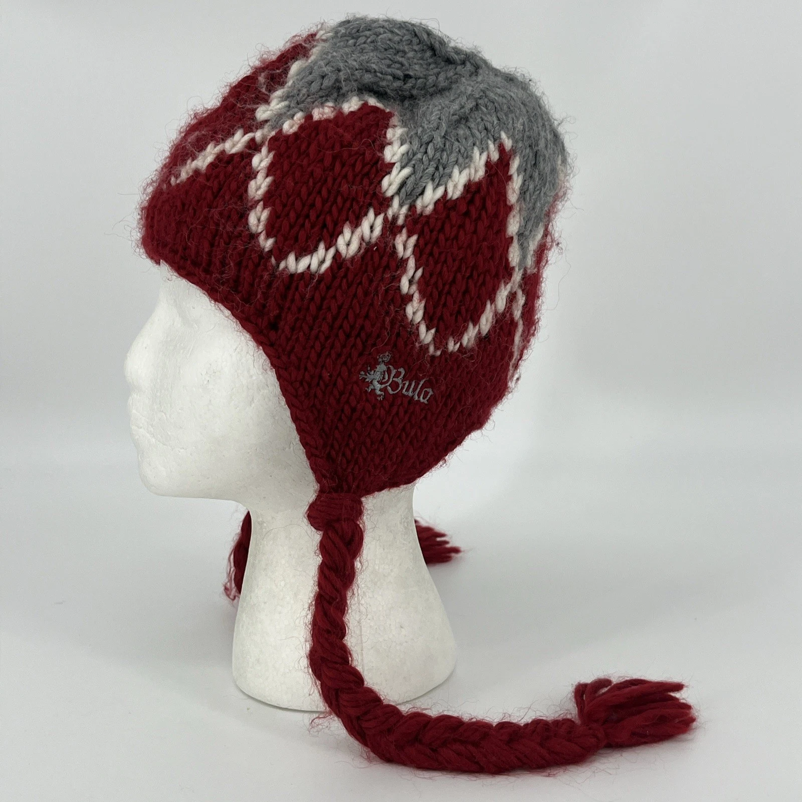 Bula Earflap Beanie Hat - Wool Blend Fleece Lined Red Winter Cap EUC
