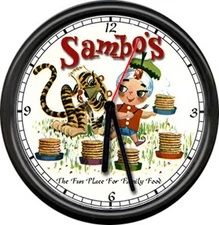 Sambo's Restaurant Pancake Tiger India Boy Diner Style Sign Black Rim Wall Clock