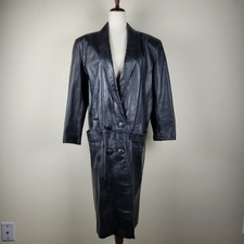 G-iii Leather Jacket Womens Xl Leather Long Trench Coat 80s 90s Biker Goth