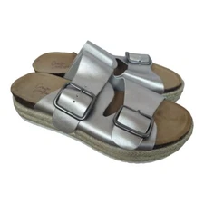 CROWN VINTAGE Polly Espadrille Platform Metallic Silver Large Buckle Sandal 9