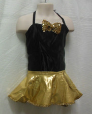 Gold Satin Black Costume Sequin Trim Bowtie 6C small child Unique solo