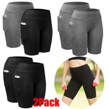2Pack Womens Soft High Waist Yoga Biker Shorts Pants With Pocket Yoga Leggings