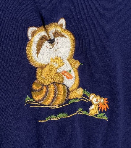 Vintage 80s JCPenney Raccoon Sweater Medium Mushroom Mouse 70s Hippie Nature - Picture 4 of 7