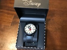 2024~Disney’s 1928 Years Mickey Mouse Accutime Watch Black Leather Band RARE