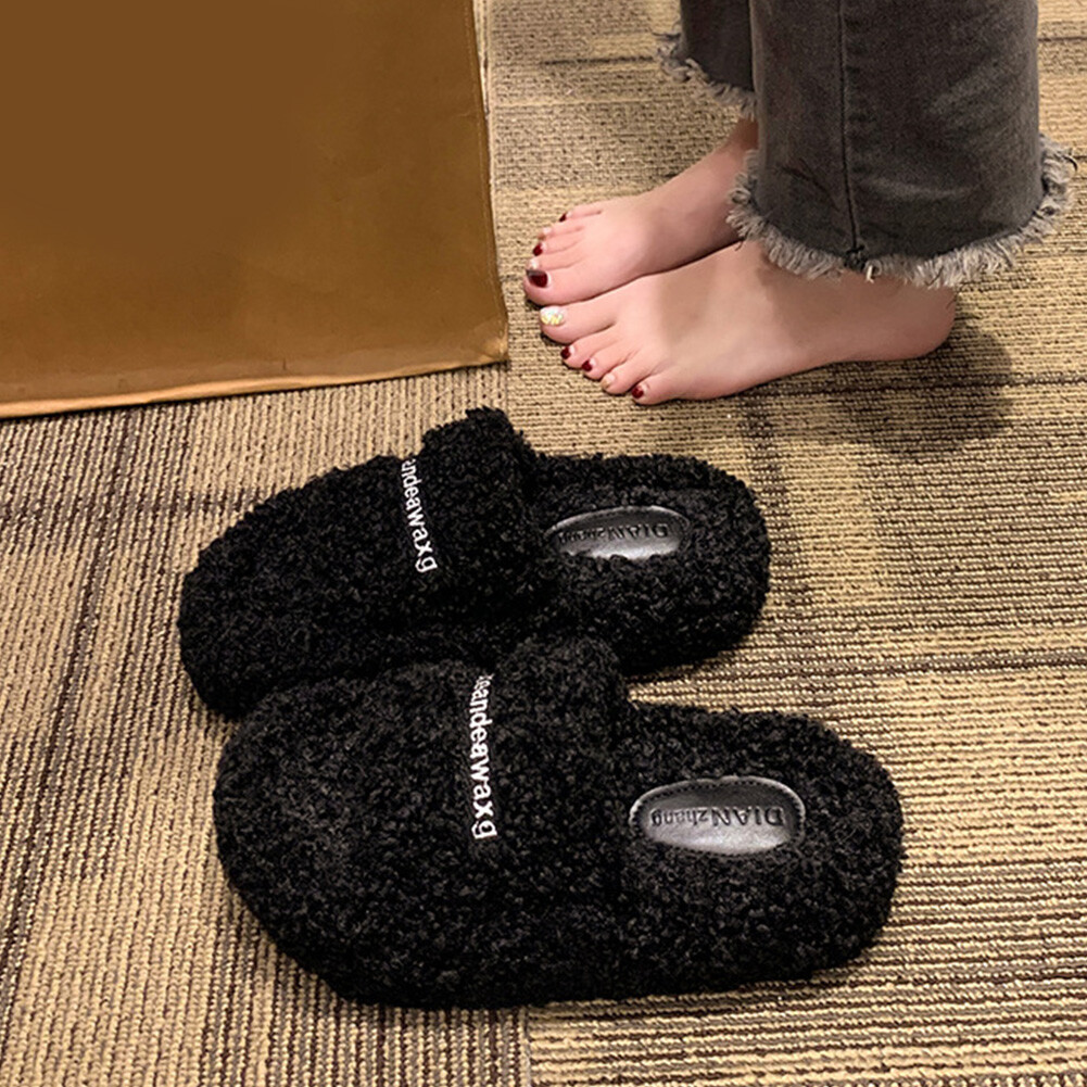 APL Teddy Fleece Home Cotton Shoes Comfy Bedroom Slippers Anti Skid Sole for Women