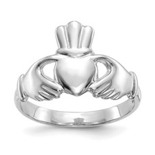 Real 10kt White Gold Polished Claddagh Ring S:7