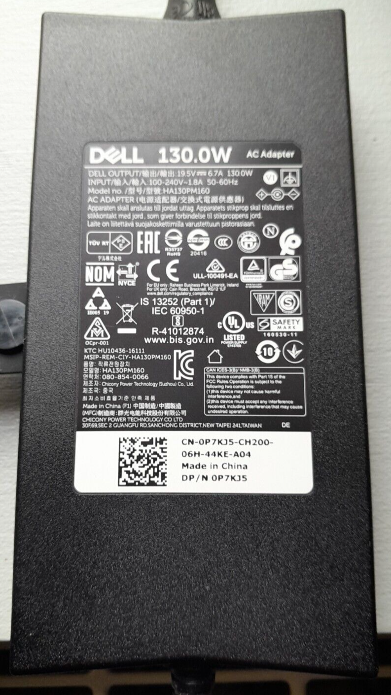 Chargeur Dell 130W Original – 450-BBZG, Fin Mince, Compatible XPS Et Latitude, Neuf