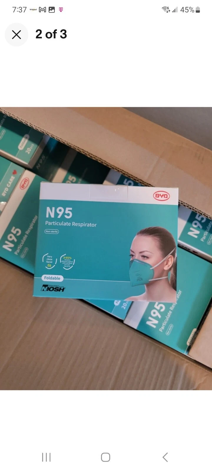 LOT OF 12 New BYD N95 Foldable Particulate Respirator Face Mask 240 Pack Sealed