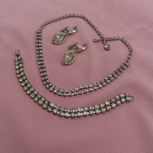 Conjunto de pendientes pulsera collar diamantes de imitación vintage cristal facetado transparente 698a - Imagen 6 de 14
