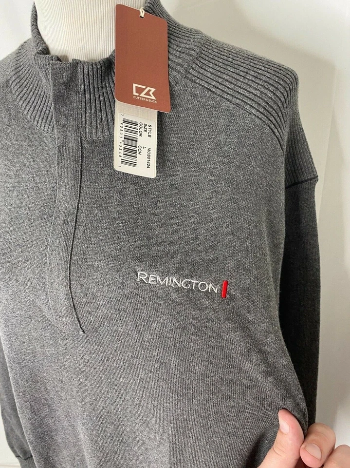 Men's Large Sweater Remington Grey Cutter & Buck Half Zip Ribbed Knit - Image 3 of 4