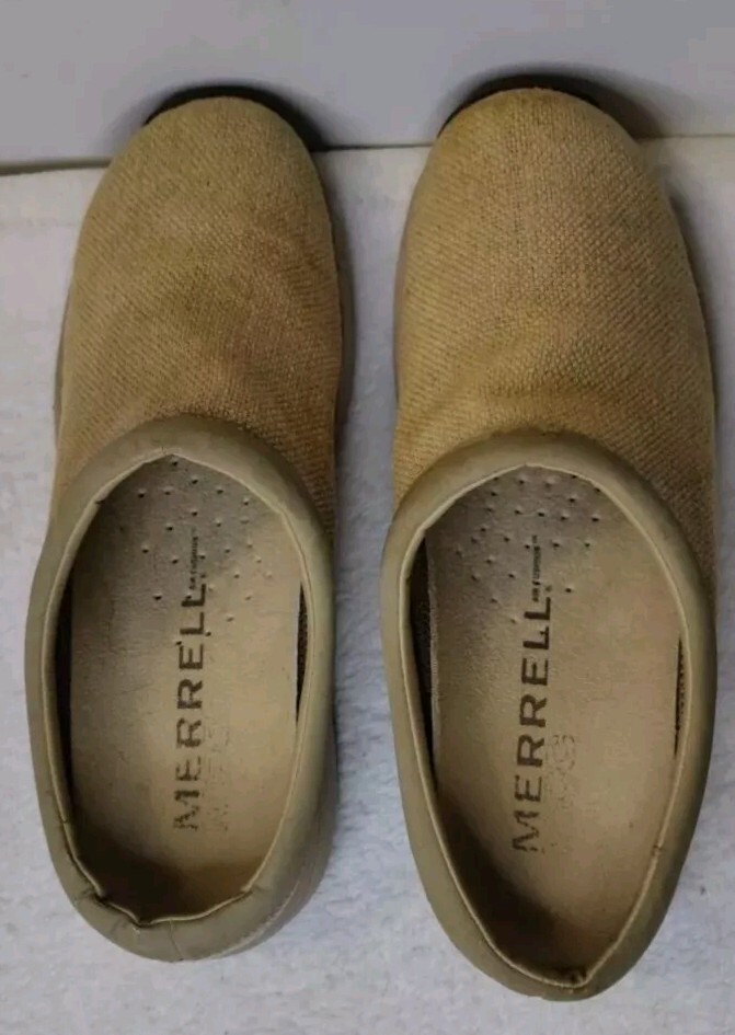 Merrell MOC Tan Air Cushion Performance Comfort Mules Scarpe Canapa Donna 9 5