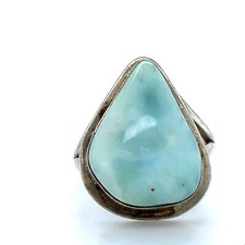 Vintage Sterling Signed 925 Teardrop shape Larimar Stone Cabochon Ring sz 6 1/4