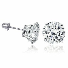 14K Solid White Gold Round Solitaire Cubic Zirconia Screw Back Stud Earrings