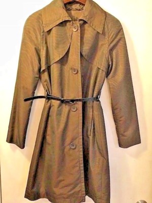 Classic Via Spiga Long Trench Jacket Coat Dark Olive Green Animal Print  Size XS