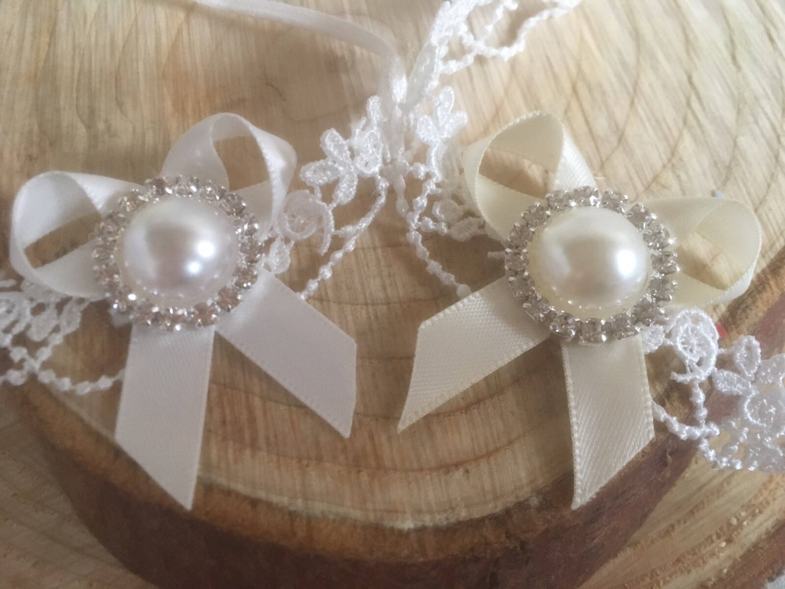 Baby Girl Ivory Christening Headband Baptism Wedding Lace Pearl