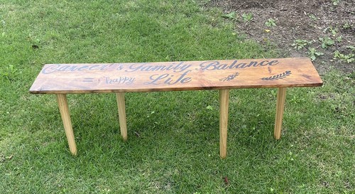 Banco de madera hecho a mano decorativo carrera y equilibrio familiar = vida feliz - Imagen 2 de 6