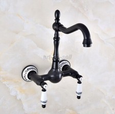 Black Swivel Wall Mount Bath/Kitchen Sink Faucet Mixer Basin Tap Dual Handles