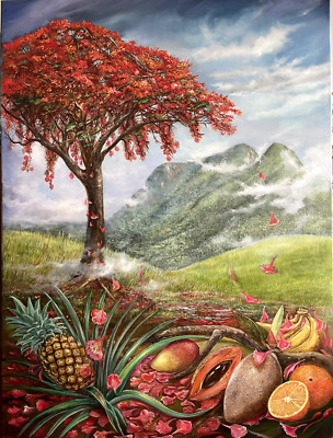oil paintings original 30x40 .Flamboyant with tropicals fruits 