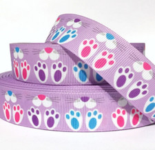 GROSGRAIN RIBBON 5/8", 7/8", 1.5", 3" Easter Bunny Paws Printed COMBINE SHIP