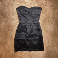 Vintage Y2K 1st Kiss Black Bodycon Strapless Mini Dress Women's M Indie Sleaze