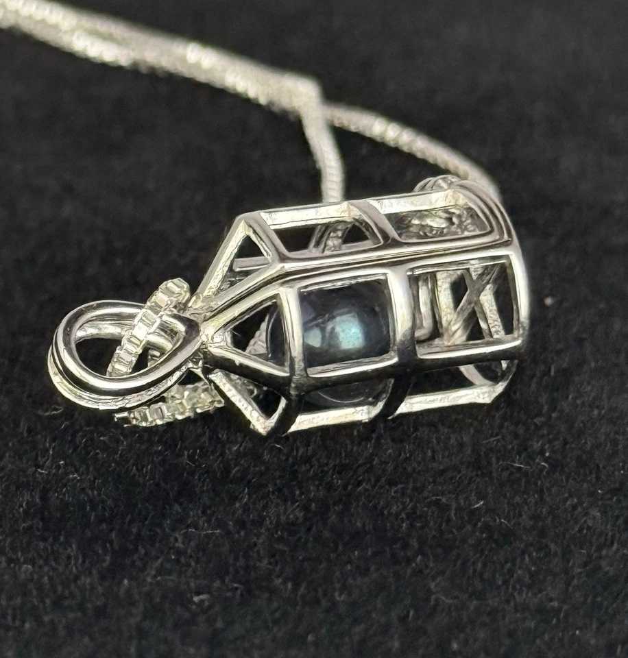 "Colgante de jaula 925 con luz guía y cadena de caja 925 de 18"" con 4 perlas intercambiables" Foto 3 de 4